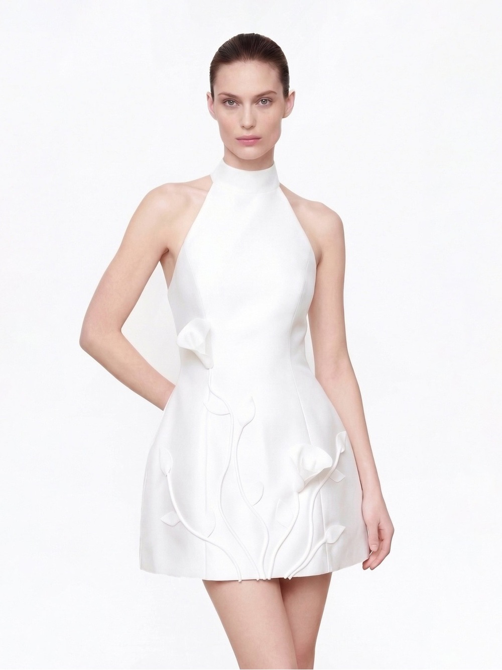 JW PEI White 3D Floral Halter Mini Dress